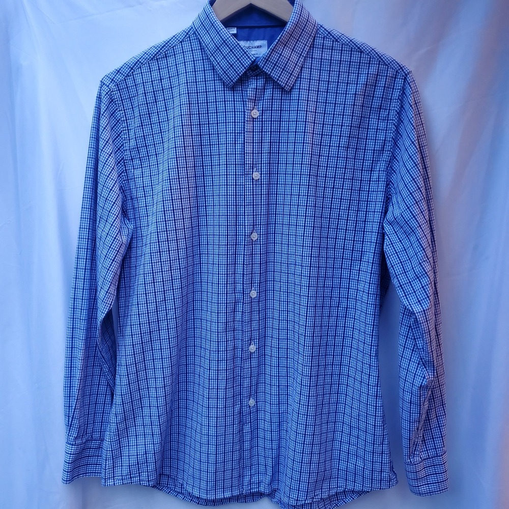 Duchamp London Mens Tailored Fit Gingham Button Down Shirt Blue White XL 17 43